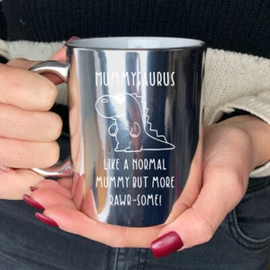 Mothers Day Gift Mummysaurus Silver Gold Metallic Coffee Mug Cute Gift for Mummy - Picture 1 of 20