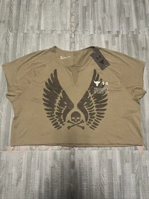 Under Armour Dwayne Johnson Rock Green Skull Cropped Loose Tee Top L Large Women - Image 1 of 4