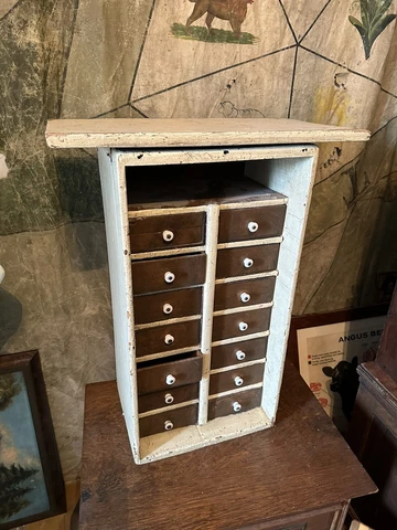 1930s Pine Paint Crate Cabinet Apothecary Industrial Card Catalog Depression Era Cover