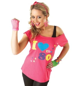80er Disco I Love The 80s Retro Rosa Erwachsene Damen Kostüm Top T-Shirt Shirt - Bild 1 von 1