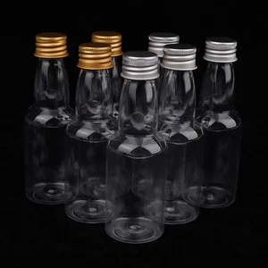 10Pcs 50ml Clear PET Refillable Small Wine Bottles With Leak Proof Screw Lid - Picture 1 of 14