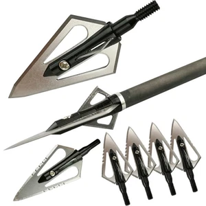 Archery Broadheads 100 Grain Blade Hunting Arrowheads Screw-In Tips Points Shoot - Picture 1 of 17