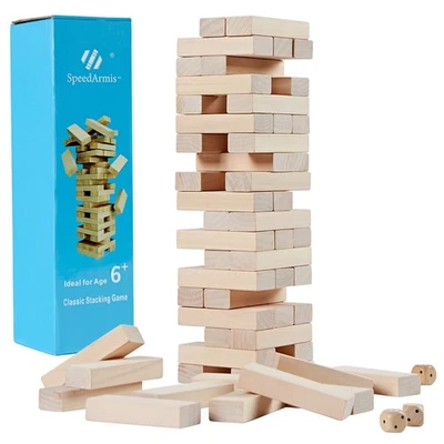 54PCS Wooden Stacking Game - Mini Tumble Tower with Dice Set - Fun Xmas Gift - Bild 1 von 4