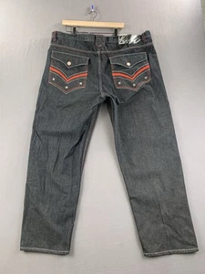New Knockout Jeans Baggy Y2K 90s Hip Hop Embroidered Black Denim 46x32 Jeans Men - Picture 1 of 19