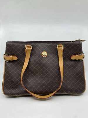$290 Rioni Jacqueline Buckled Tote Brown Monogram Canvas Leather Trim - Image 1 of 4