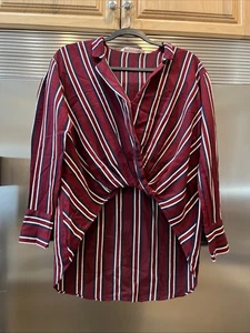 ZARA TRAFALUC TOP GESTREIFT BLUSE TUNIKA HINTEN FAUX WICKEL VORNE HI-LO GR. S - Bild 1 von 6