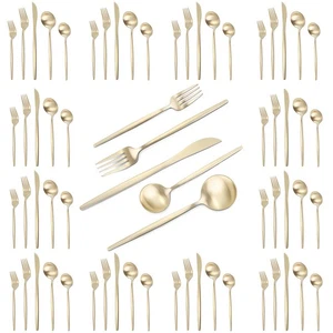 Champagner Gold Silberbesteck Set, 60-teiliges Edelstahl Besteck Set, Matte Si... - Bild 1 von 6