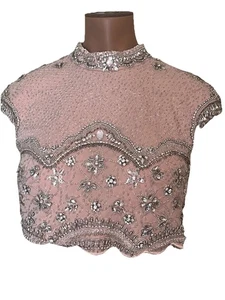 Gr.8/M Terani Couture Bollywood formelles Oberteil Rouge Perlen Strass Hochzeit Abschlussball - Bild 1 von 11