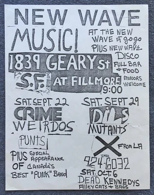 1979 Flyer Crime Weirdos Dils Mutants X Dead Kennedys Temple Beautiful SF Punk - Image 1 of 3