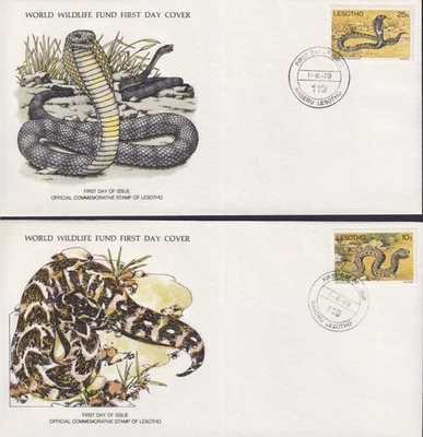 F-EX60801 LESOTHO WWF 1979 FDC SPECIAL PRINTING WILDLIFE SNIKE PORCUPINE LIZARD - Image 1 of 2