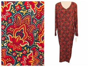 Vintage More Promises Plus Size 22W NWT Multicolor Floral Buttons Tie Midi Dress - Picture 1 of 12