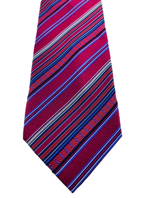 DANIEL DE FASSON Men's 100% Silk Tie Designer-Striped-Red,Black,Silver EUC #0034 - Image 1 of 4