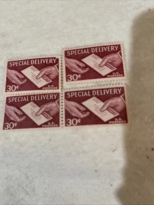 Vintage Lot Of 4 US Special Delivery Stamps/ #E21 30c/1957/ Never Used - Picture 1 of 4