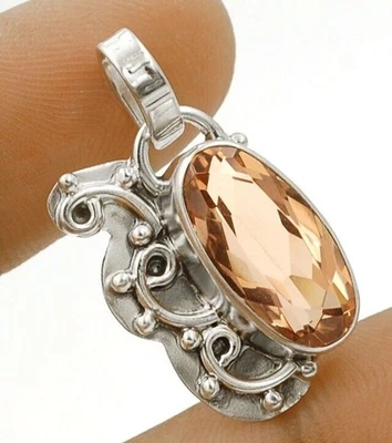 2CT Treated Padparadscha Sapphire 925 Sterling Silver Pendant 1 1/4" Long @21-2 - Image 1 of 2