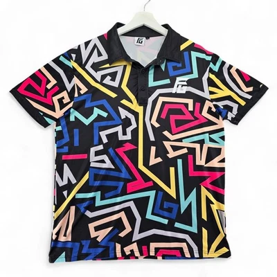 Camisa polo de golf Flyte para hombre grande geométrica salvaje audaz abstracta impresión artística Foto 1 de 4