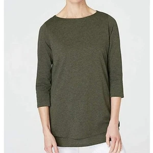 Camisa túnica Jill Pure Jill cuello barco capas mujer grande verde mangas 3/4 - Imagen 1 de 7
