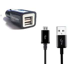 Dual USB Port In Car Charger Travel Adapter with 1m Micro USB Charging Cable - Picture 1 of 11