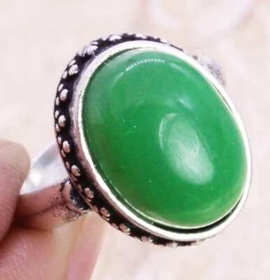 Anillo hecho a mano enchapado en plata 925 de ónix verde de EE. UU. talla 6,5 Foto 1 de 3