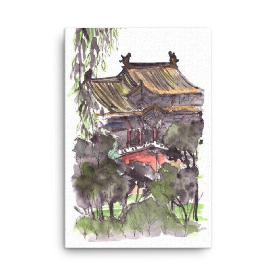 Traditional Japanese Painting Wall Art Hanging Large Framed Canvas Home Decor - Image 1 of 1
