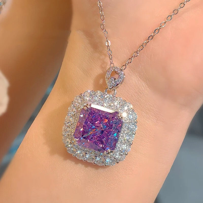 Nuevo 14 mm Corte Flor de Hielo Púrpura Kuncita Gemas Dije Plata Mujeres Collar Colgante Foto 1 de 4