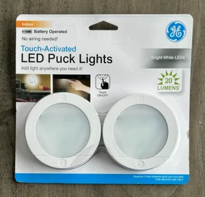 GE Wireless LED Puck Lights, Battery Operated, 20 Lumens, Touch Light 2 Pack - Picture 1 of 7