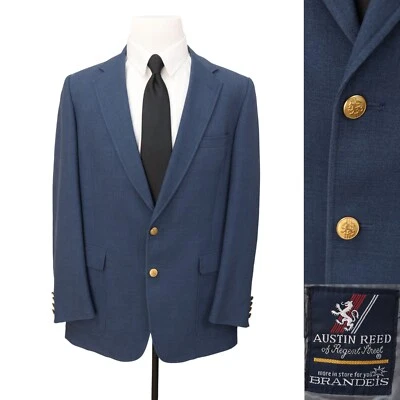 AUSTIN REED Hombre Azul Sólido Oro Botones Dos Botones Traje Chaqueta Blazer 42 L Foto 1 de 4