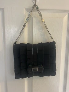 New Vintage Karen Millen Handbag Clutch Evening Purse Black Pleated Grosgrain π - Picture 1 of 9