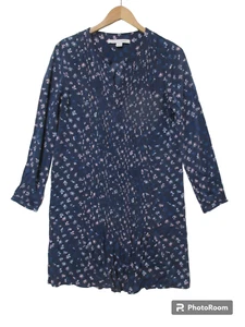Sz 6 Diane Von Furstenberg PINTUCK PLEATED Blue Floral Silk Shift Dress Stretch - Picture 1 of 15