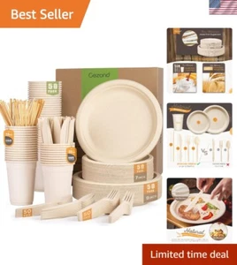 pcs Compostable Paper Plates Set Eco-friendly Heavy-duty Disposable Paper Pla... - Picture 1 of 8