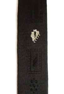 Vtg 60s Rat Pack Dark Brown Beige Crest Brocade Super Skinny Jazz Tie 1.75" - Picture 1 of 5