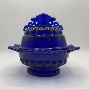 VINTAGE WESTMORELAND RING AND PETAL COBALT GLASS BUTTER DISH - Picture 1 of 7