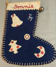 Christmas Blue Stockings Felt Craft Stocking Hand Sewn Beaded Sequin Decor Bonni