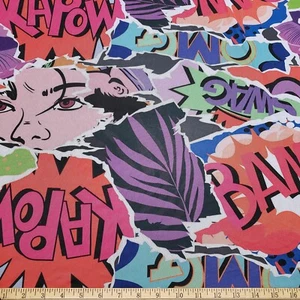 Pop Art Comic Book Print Power Mesh Fabric - Picture 1 of 10