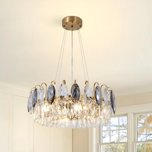 Modern Crystal Chandelier 6-Lights Pendant Light Luxury Round Ceiling Lamp - Picture 1 of 19