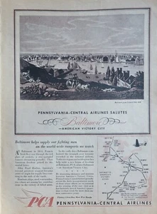 Pennsylvania Central Airlines Salutes Baltimore, Federal Hill 1944 Aviation Ad - Picture 1 of 1