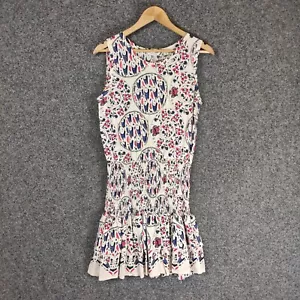 Country Road Womens Dress Size 10 White Floral Shirred Waist Stretch - Picture 1 of 8