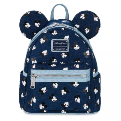 Mini Mochila Loungefly Denim Cara Mickey Mouse Parques Disney Nueva Foto 1 de 2