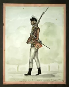 EUGÈNE CHAPERON dessin original militaires GARDE A PIED BRITANNIQUE DE 1776 - Imagen 1 de 1