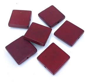 6 Wood Flat Square Beads Tile 30mm - Deep Raspberry - Picture 1 of 4