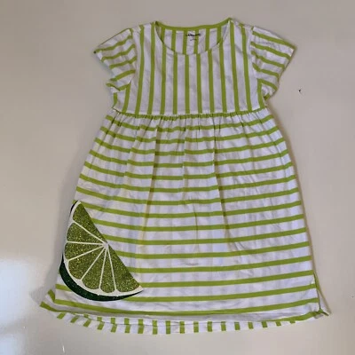 Vestido Lands End Niñas Verde Rayas Elastizado Tejido Manga Corta Lima Talla Grande* Foto 1 de 4