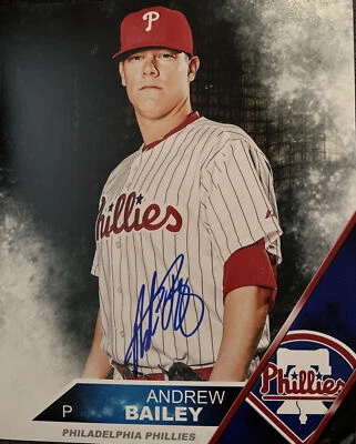Foto firmada por Andrew Bailey 8x10 A’s Phillies Yankees Medias Rojas Angels MLB Foto 1 de 2