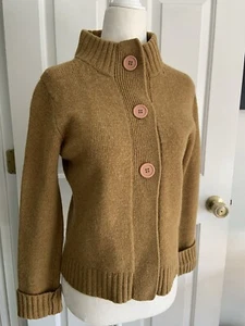 LouLou Mock Neck Three Button Camel Color Wool Blend Cardigan women sz M - Picture 1 of 17