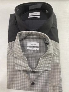 CALVIN KLEIN MEN'S SLIM FIT STRETCH 2PK SHIRT(BLK/GREY 15-15.5 32/33)NWT - Picture 1 of 2