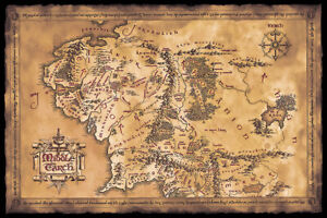 The Lord Of The Rings / The Hobbit - Movie Poster (Dark Map Of Middle Earth)