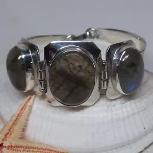 JOLI BRACELET EN ARGENT MASSIF 925 ET CABOCHONS LABRADORITE - Imagen 1 de 15