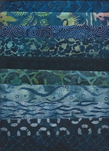 Bali Batiks, Dark Blue Fats, Maywood, Set of 10 FQs, Quilting Fabric - Picture 1 of 11