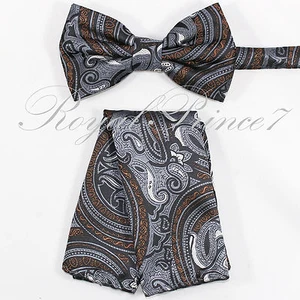 Paisley Design Pre-tied Bow tie and Pocket Square Hankie Set Prom Wedding 644 - Picture 1 of 11