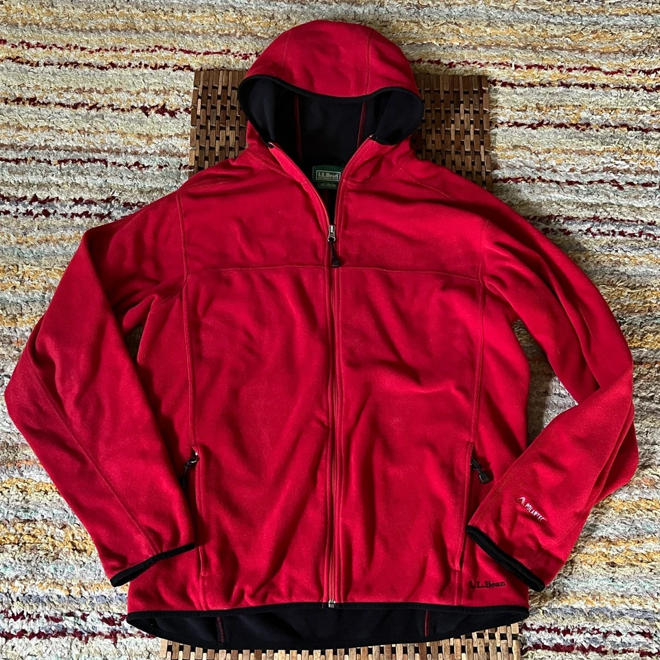 L.L. Chaqueta con capucha Bean Tech polar cremallera completa roja para hombre talla grande L Foto 1 de 3