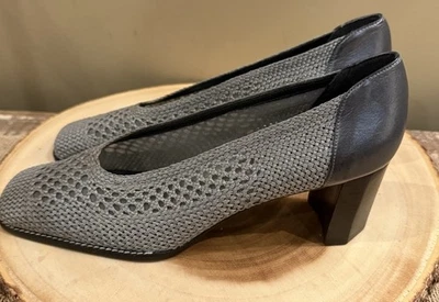 Stuart Weitzman сплетенный сетки точка блок каблук насосы серый серебро черный размер-8.5AA новый - Изображение 1 из 4