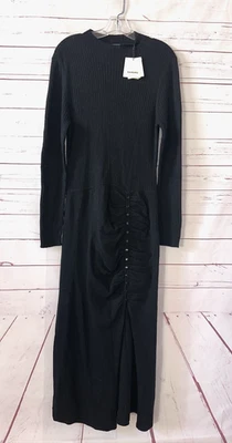 Vestido Suéter SANDRO Talla 40 Fabre Tejido Midi Mezcla Lana Nuevo con Etiquetas $440 Negro Acanalado Foto 1 de 4